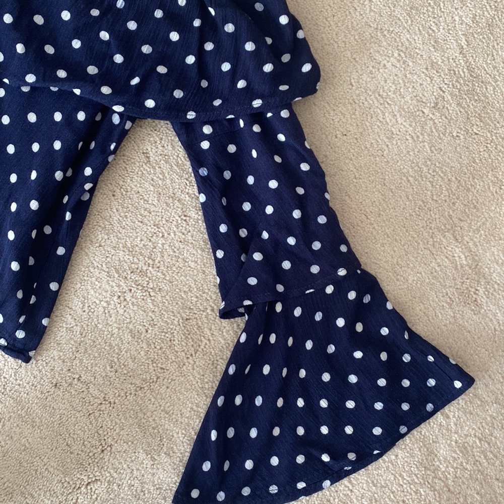 Chloe & Katie ruffled off shoulder blue/white polka dots shirt/blouse. - Picture 4 of 11